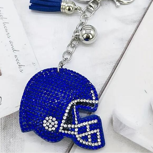 Blue Football Helmet Crystal Keychain - Picture 1 of 1